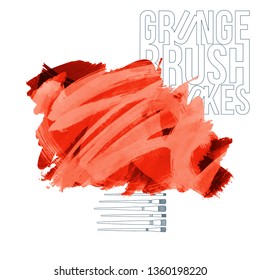 Red brush stroke and texture. Grunge vector abstract hand - painted element. Underline and border design.