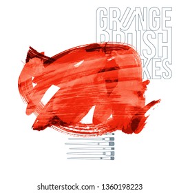 Red brush stroke and texture. Grunge vector abstract hand - painted element. Underline and border design.