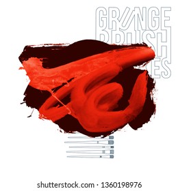 Red brush stroke and texture. Grunge vector abstract hand - painted element. Underline and border design.