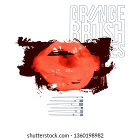 Red brush stroke and texture. Grunge vector abstract hand - painted element. Underline and border design.
