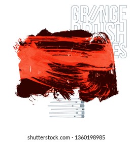Red brush stroke and texture. Grunge vector abstract hand - painted element. Underline and border design.