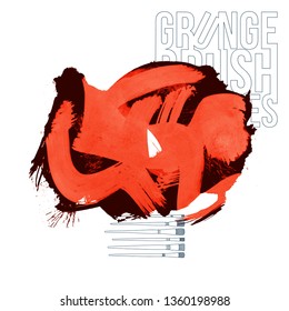 Red brush stroke and texture. Grunge vector abstract hand - painted element. Underline and border design.