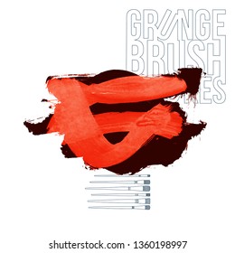 Red brush stroke and texture. Grunge vector abstract hand - painted element. Underline and border design.