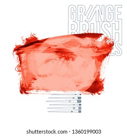 Red brush stroke and texture. Grunge vector abstract hand - painted element. Underline and border design.