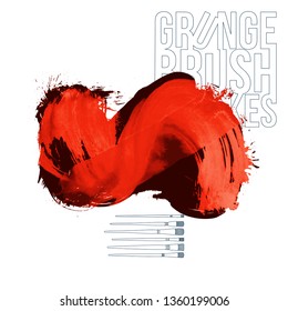 Red brush stroke and texture. Grunge vector abstract hand - painted element. Underline and border design.