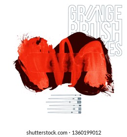 Red brush stroke and texture. Grunge vector abstract hand - painted element. Underline and border design.