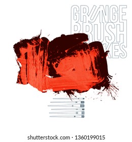 Red brush stroke and texture. Grunge vector abstract hand - painted element. Underline and border design.