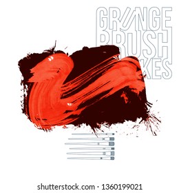 Red brush stroke and texture. Grunge vector abstract hand - painted element. Underline and border design.