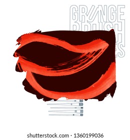 Red brush stroke and texture. Grunge vector abstract hand - painted element. Underline and border design.