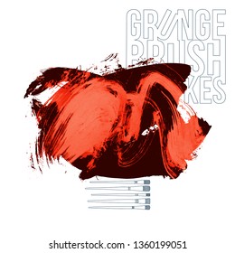 Red brush stroke and texture. Grunge vector abstract hand - painted element. Underline and border design.