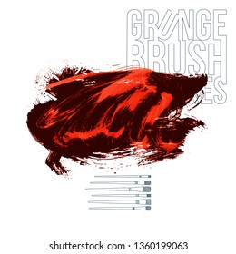 Red brush stroke and texture. Grunge vector abstract hand - painted element. Underline and border design.