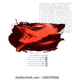 Red brush stroke and texture. Grunge vector abstract hand - painted element. Underline and border design.
