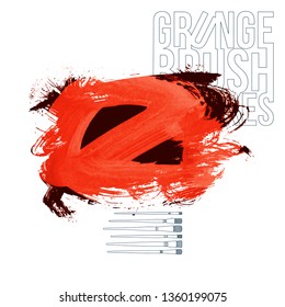 Red brush stroke and texture. Grunge vector abstract hand - painted element. Underline and border design.