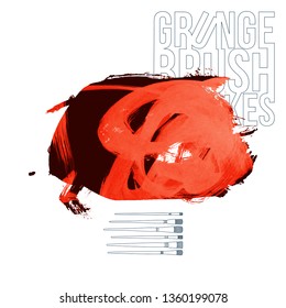 Red brush stroke and texture. Grunge vector abstract hand - painted element. Underline and border design.