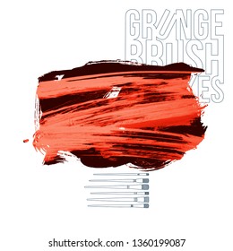 Red brush stroke and texture. Grunge vector abstract hand - painted element. Underline and border design.