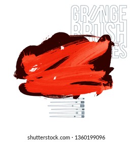 Red brush stroke and texture. Grunge vector abstract hand - painted element. Underline and border design.