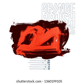 Red brush stroke and texture. Grunge vector abstract hand - painted element. Underline and border design.