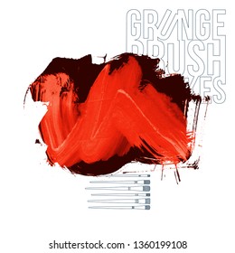 Red brush stroke and texture. Grunge vector abstract hand - painted element. Underline and border design.