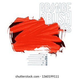 Red brush stroke and texture. Grunge vector abstract hand - painted element. Underline and border design.