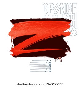 Red brush stroke and texture. Grunge vector abstract hand - painted element. Underline and border design.
