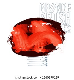 Red brush stroke and texture. Grunge vector abstract hand - painted element. Underline and border design.