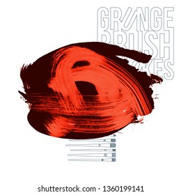 Red brush stroke and texture. Grunge vector abstract hand - painted element. Underline and border design.