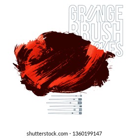 Red brush stroke and texture. Grunge vector abstract hand - painted element. Underline and border design.