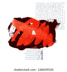 Red brush stroke and texture. Grunge vector abstract hand - painted element. Underline and border design.