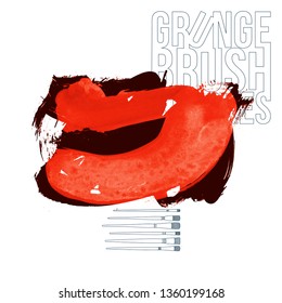 Red brush stroke and texture. Grunge vector abstract hand - painted element. Underline and border design.