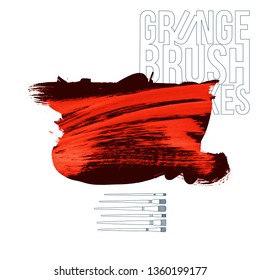 Red brush stroke and texture. Grunge vector abstract hand - painted element. Underline and border design.