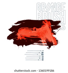 Red brush stroke and texture. Grunge vector abstract hand - painted element. Underline and border design.