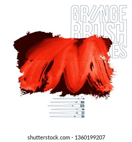 Red brush stroke and texture. Grunge vector abstract hand - painted element. Underline and border design.