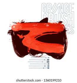 Red brush stroke and texture. Grunge vector abstract hand - painted element. Underline and border design.