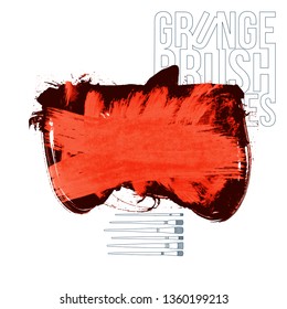 Red brush stroke and texture. Grunge vector abstract hand - painted element. Underline and border design.