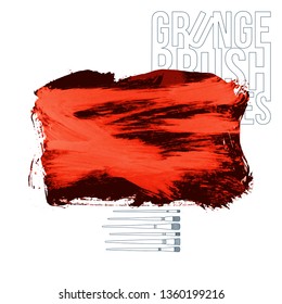 Red brush stroke and texture. Grunge vector abstract hand - painted element. Underline and border design.