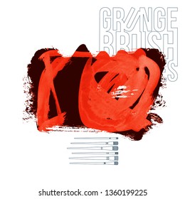 Red brush stroke and texture. Grunge vector abstract hand - painted element. Underline and border design.