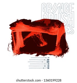 Red brush stroke and texture. Grunge vector abstract hand - painted element. Underline and border design.