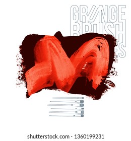 Red brush stroke and texture. Grunge vector abstract hand - painted element. Underline and border design.