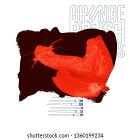 Red brush stroke and texture. Grunge vector abstract hand - painted element. Underline and border design.