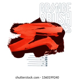 Red brush stroke and texture. Grunge vector abstract hand - painted element. Underline and border design.