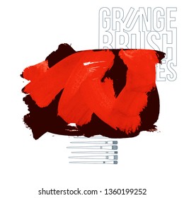 Red brush stroke and texture. Grunge vector abstract hand - painted element. Underline and border design.