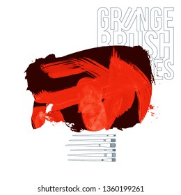 Red brush stroke and texture. Grunge vector abstract hand - painted element. Underline and border design.