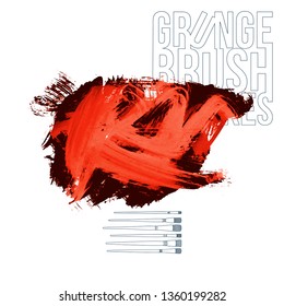 Red brush stroke and texture. Grunge vector abstract hand - painted element. Underline and border design.