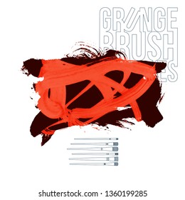 Red brush stroke and texture. Grunge vector abstract hand - painted element. Underline and border design.