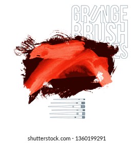 Red brush stroke and texture. Grunge vector abstract hand - painted element. Underline and border design.