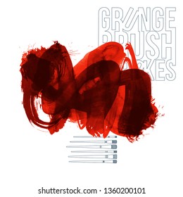 Red brush stroke and texture. Grunge vector abstract hand - painted element. Underline and border design.