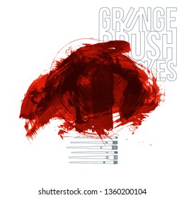 Red brush stroke and texture. Grunge vector abstract hand - painted element. Underline and border design.