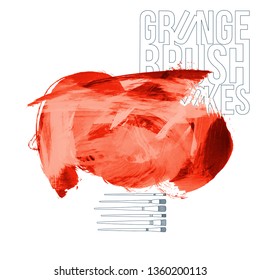 Red brush stroke and texture. Grunge vector abstract hand - painted element. Underline and border design.