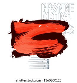 Red brush stroke and texture. Grunge vector abstract hand - painted element. Underline and border design.