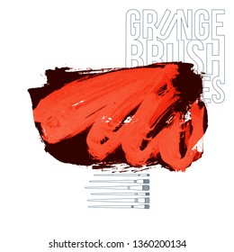 Red brush stroke and texture. Grunge vector abstract hand - painted element. Underline and border design.